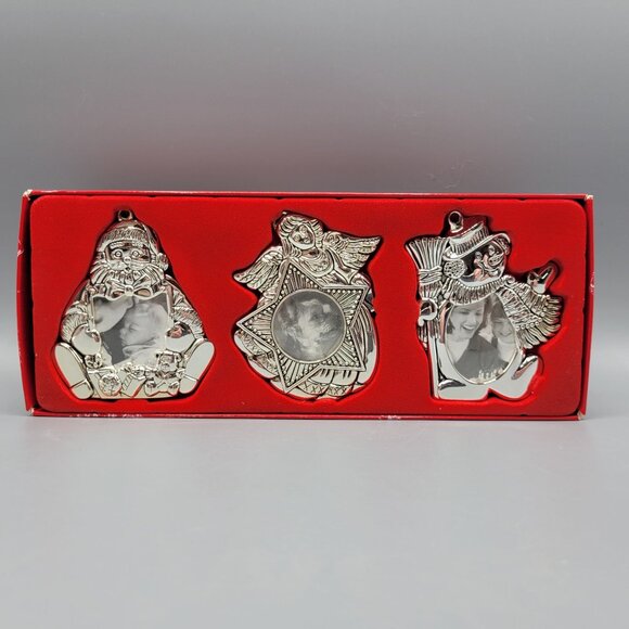 Gorham Set Of 3 Silver Plated Christmas Photo Frame Ornaments Holiday Decor - Picture 1 of 9